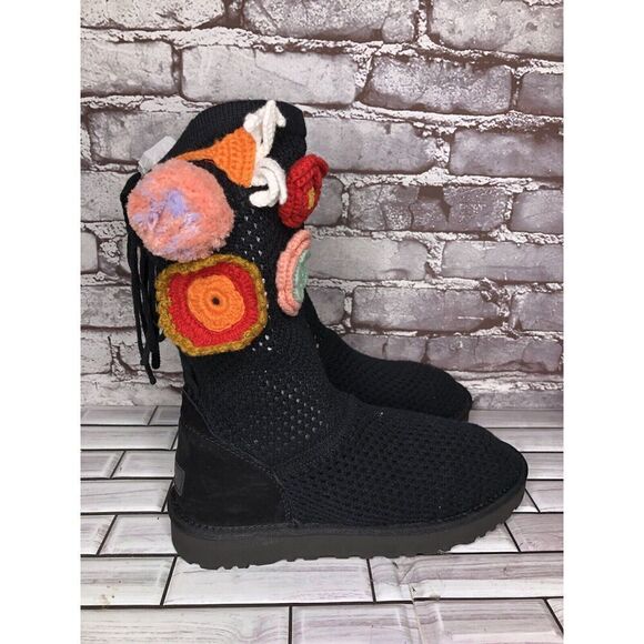 Ugg Australia Classic Floral Crochet Genuine Shearling Boots Women Sz 9M US/40EU - Picture 6 of 16